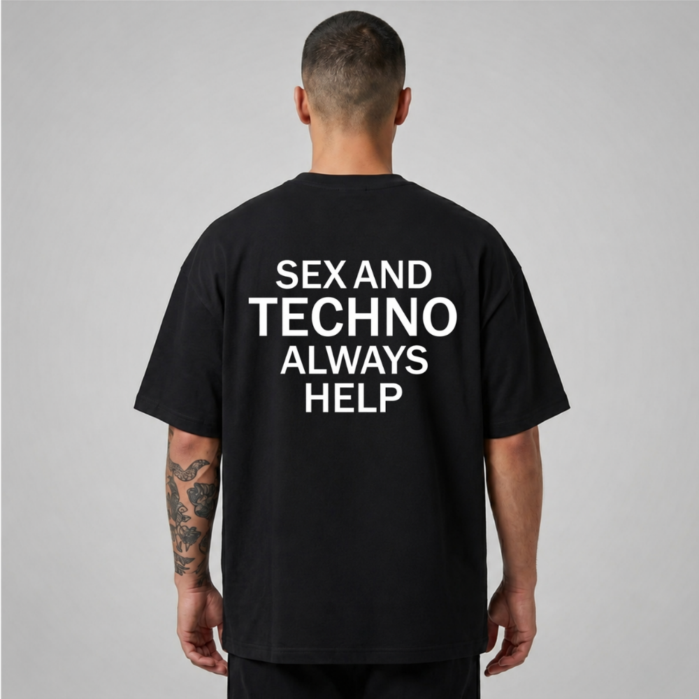 Oversize Premium T-Shirt S* And Techno - Siyah